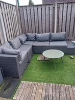 Loungebank, antraciet met grijze kussens., Ophalen, 5 zitplaatsen, Kunststof, Gebruikt