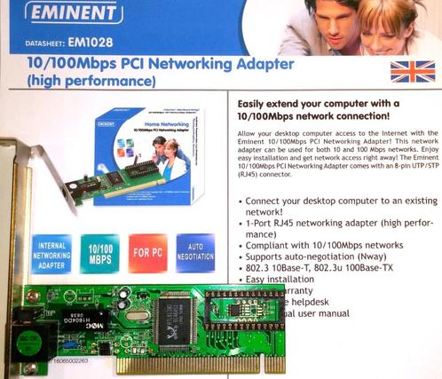EMINENT EM1028 Rev.2 Realtek RTL8139(D) PCI LAN Netwerkkaart, Computers en Software, Netwerkkaarten, Zo goed als nieuw, Intern