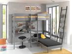 Pino hoogslaper met bureau en bank - 90x200 - Grijs, Niet ingevuld, Niet ingevuld, Nieuw, Ophalen of Verzenden