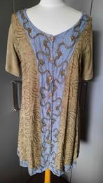 Hippie Tuniek met borduursels olijfgroen blauw/grijs, Kleding | Dames, Ophalen of Verzenden, Gedragen, Blauw
