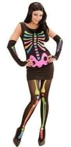 Skelet jurk zwart neon maat 42 z.g.a.n. Halloween carnaval, Ophalen of Verzenden, Zo goed als nieuw, Maat 42/44 (L), Halloween