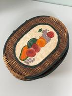 Grote rieten mand Rotan riet met schilderij deksel vintage, Antiek en Kunst, Ophalen of Verzenden