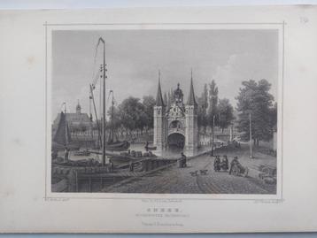 136 / Waterpoort te Sneek Gravure uit 1860 van J.L. Terwen beschikbaar voor biedingen