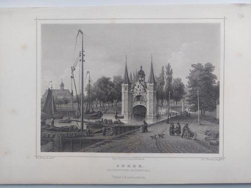 136 / Waterpoort te Sneek Gravure uit 1860 van J.L. Terwen, Antiek en Kunst, Kunst | Etsen en Gravures, Ophalen of Verzenden