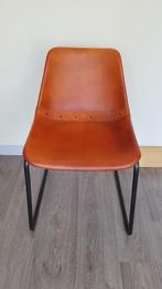 Gaas stoere design stoel - Cognac Leer, Industrieel, Metaal, Bruin, Zo goed als nieuw