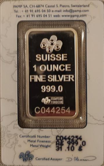 1 Troy ounce  (31,103 gram) zilverbaar | PAMP Suisse zilver beschikbaar voor biedingen