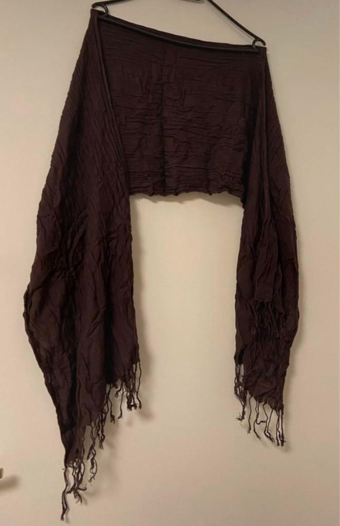 Bruine Pashmina Sjaal met Franjes, Kleding | Dames, Mutsen, Sjaals en Handschoenen, Zo goed als nieuw, Ophalen of Verzenden