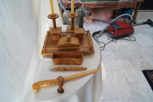Inktstel  compleet met kandelaren  ( Wortelnoten ), Antiek en Kunst, Kunst | Beelden en Houtsnijwerken, Ophalen of Verzenden