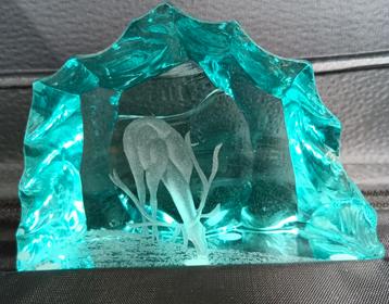 Vintage Kosta Boda glasbrok geëtst hert Vicke Lindstrand  beschikbaar voor biedingen