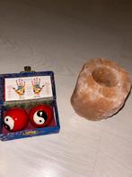 Zoutsteen kaarshouder met meridiaankogels, Ophalen of Verzenden