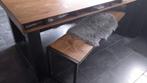 Mooie industriële eettafel met bijpassende banken, Huis en Inrichting, Ophalen of Verzenden, Zo goed als nieuw, 150 tot 200 cm