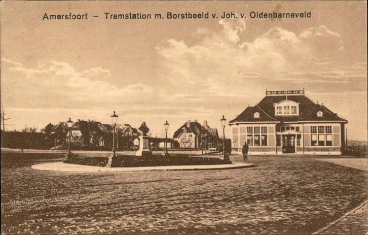 Amersfoort Tramstation + Borstbeelg J. v. Oldenbarneveld, Verzamelen, Ansichtkaarten | Nederland, Ongelopen, Utrecht, Voor 1920