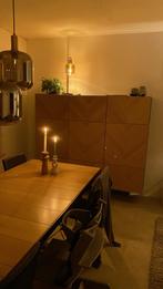 Design Tafel zwart staal, eiken fineer inlegborden, Ophalen of Verzenden, Rechthoekig, 50 tot 100 cm