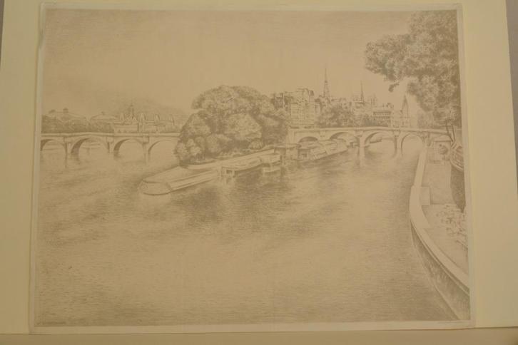 WIM SCHUHMACHER Litho PARIJS ÎLE DE LA CITÉ LITHO 1947 SP27, Antiek en Kunst, Kunst | Litho's en Zeefdrukken, Verzenden