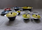 9 stuks vintage DRU Confetti emaille pannen en 2 sauskommen, Ophalen of Verzenden