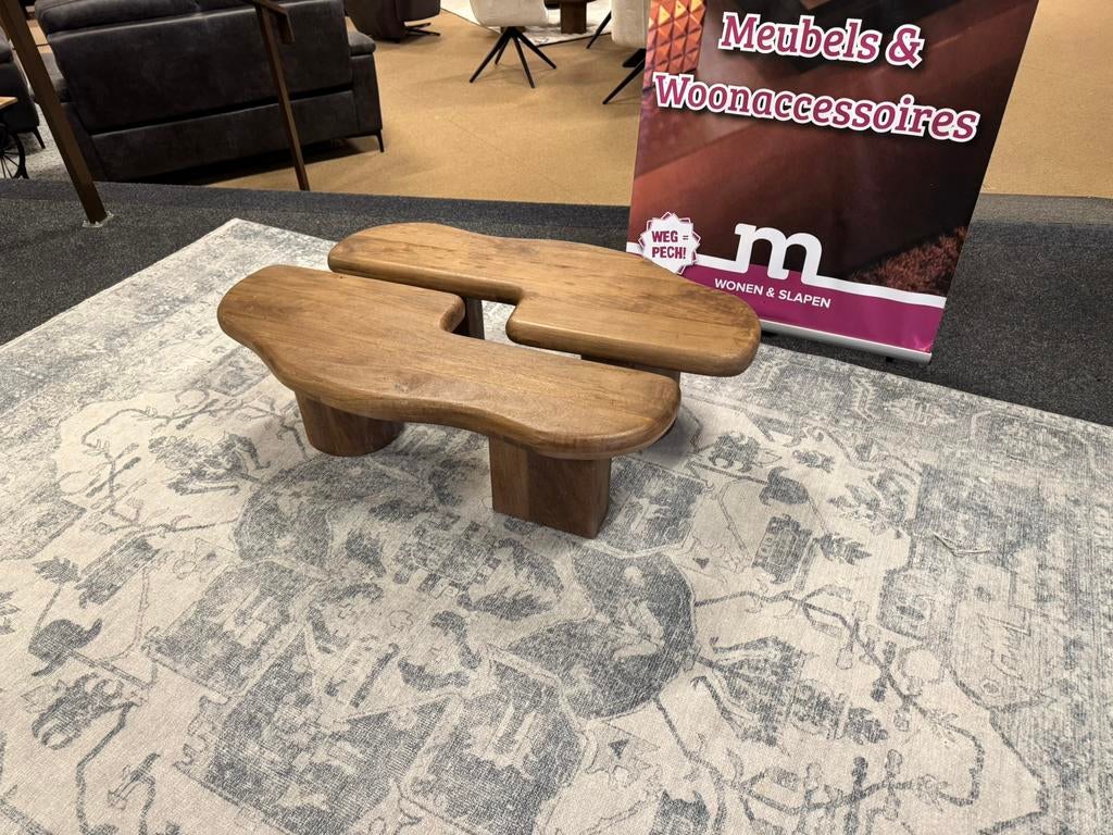 Salontafel Lay 2-Delig Mangohout Direct leverbaar E-7312, Huis en Inrichting, Tafels | Salontafels, Ophalen, 50 tot 100 cm, #Salontafel#2-Delig#Mangohout#Bijzettafel