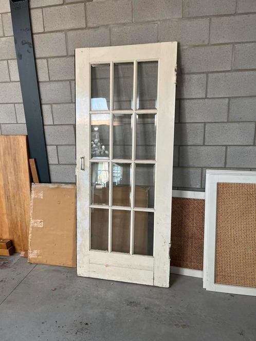 Oude tussendeur uit hal met facet glas!!, Doe-het-zelf en Verbouw, Deuren en Horren, Gebruikt, Binnendeur, 200 tot 215 cm, Glas