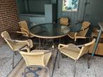 Tuinset tafel met glasplaat en 6 stoelen, Tuin en Terras, Tuinsets en Loungesets, Ophalen, Overige materialen, Gebruikt, 6 zitplaatsen