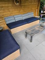 Pallets Loungeset met blauwe kussens, Tuin en Terras, Ophalen, Gebruikt, Loungeset, Bank