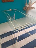 Eettafel met ijzer onderstel en glasplaat, Huis en Inrichting, 50 tot 100 cm, Glas, 150 tot 200 cm, Rechthoekig