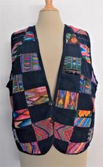 Donkerblauw/kleurtjes patchwork gilet uit Guatamala! M/L, Maat 38/40 (M), Blauw, Ophalen of Verzenden, Zo goed als nieuw
