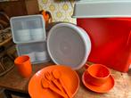 Vintage Oranje Koelbox Picknickmand met Servies, Ophalen of Verzenden, Gebruikt