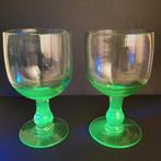 Brocante kristallen wijnglas uranium glas Annagroen 2x, Antiek en Kunst, Antiek | Glas en Kristal, Ophalen of Verzenden