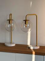 Set van 2 Marmeren Tafellampen met Glazen Bol, Huis en Inrichting, Ophalen of Verzenden, Zo goed als nieuw, Glas, Minder dan 50 cm