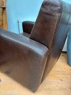 Bruine leren fauteuil met stiksel, Ophalen, Gebruikt, Leer, 75 tot 100 cm
