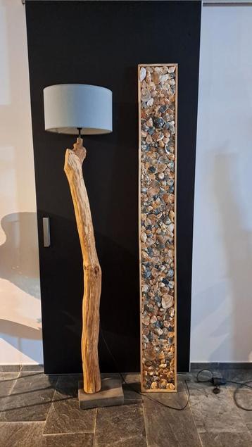 Unieke Eikenhouten Lamp op Natuursteen Voet - 2m beschikbaar voor biedingen