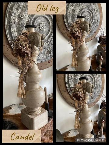 Stoere kandelaar old leg candel woondecoratie ornamenten beschikbaar voor biedingen