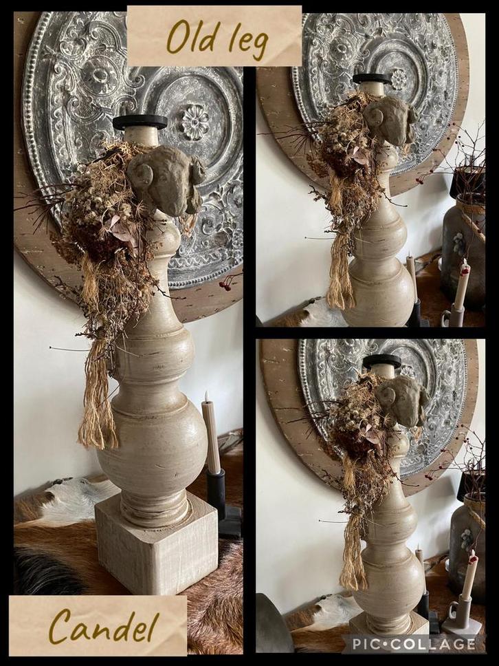 Stoere kandelaar old leg candel woondecoratie ornamenten, Huis en Inrichting, Woonaccessoires | Zuilen en Pilaren, Zo goed als nieuw