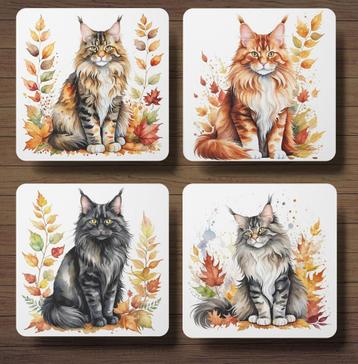 Maine Coon Herfst onderzetters met houder beschikbaar voor biedingen