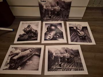 Vintage zwart-wit trein posters (6 stuks) incl originele map beschikbaar voor biedingen