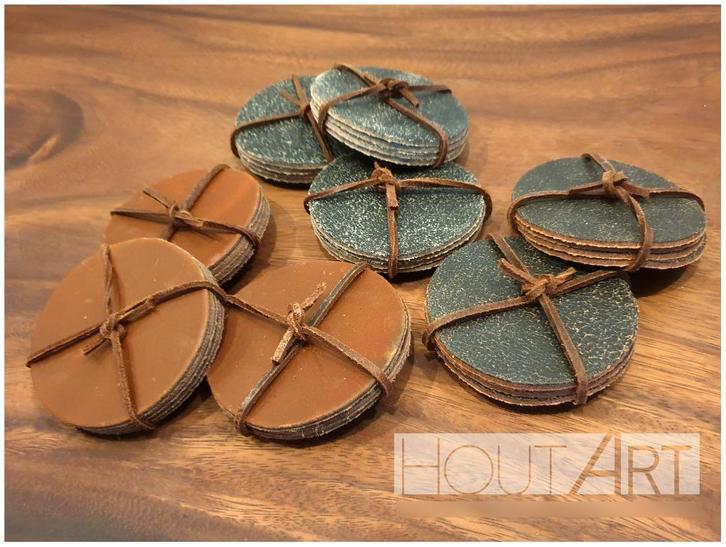 Set leren onderzetters bruin gevlamd, Huis en Inrichting, Woonaccessoires | Onderzetters, Nieuw, Glas of Kopje, Ophalen of Verzenden