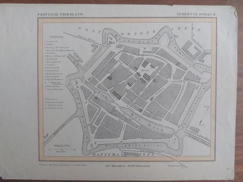 6 / stadsplattegrond Dokkum van J. Kuyper uit 1865, Antiek en Kunst, Kunst | Litho's en Zeefdrukken, Ophalen of Verzenden