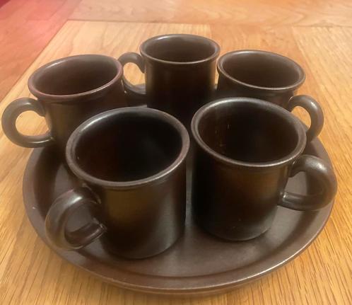 Vintage Hoganas 5 Espresso kopjes en dienblaadje, Antiek en Kunst, Antiek | Servies los, Ophalen of Verzenden