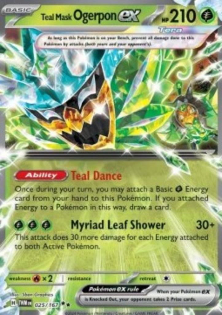Teal Mask Ogerpon ex #025 - TWM -Twilight Masquerade, Hobby en Vrije tijd, Verzamelkaartspellen | Pokémon, Zo goed als nieuw, Verzenden
