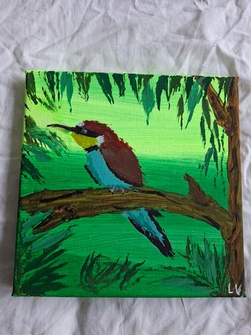 Vogel op Tak - Schilderij op Doek beschikbaar voor biedingen