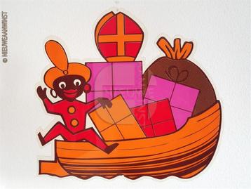 Authentieke retro Sinterklaasdecoratie zwarte Piet op boot beschikbaar voor biedingen