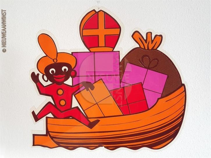 Authentieke retro Sinterklaasdecoratie zwarte Piet op boot, Diversen, Sinterklaas, Zo goed als nieuw, Verzenden