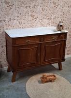 Vintage houten commode met wit marmeren blad “Britt”, 50 tot 70 cm, Josièfine Vintage Line, Ophalen of Verzenden, Info@josiefine.nl