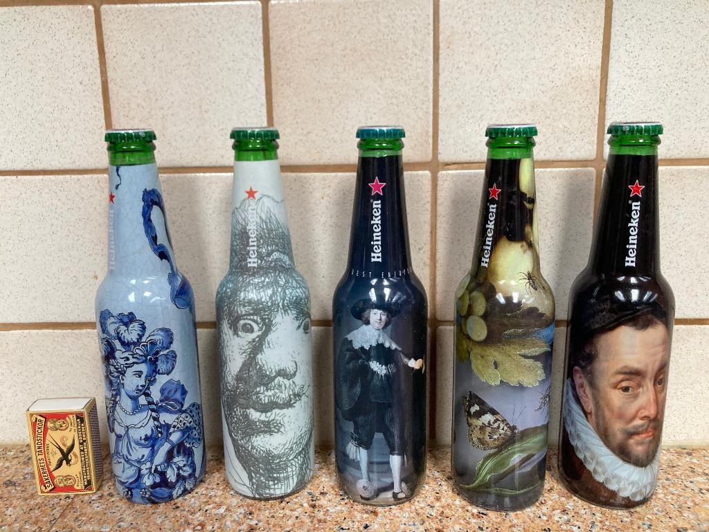vijf Rijksmuseum Heineken flesje bier Amsterdam originals, Ophalen of Verzenden, Zo goed als nieuw, Flesje(s), Heineken