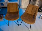 Twee okergele velvet eetkamerstoelen, Ophalen, Gebruikt, Bruin, Twee