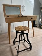 Kaptafel met spiegel en kruk, Huis en Inrichting, Gebruikt, 100 tot 150 cm, Hout, 50 tot 100 cm