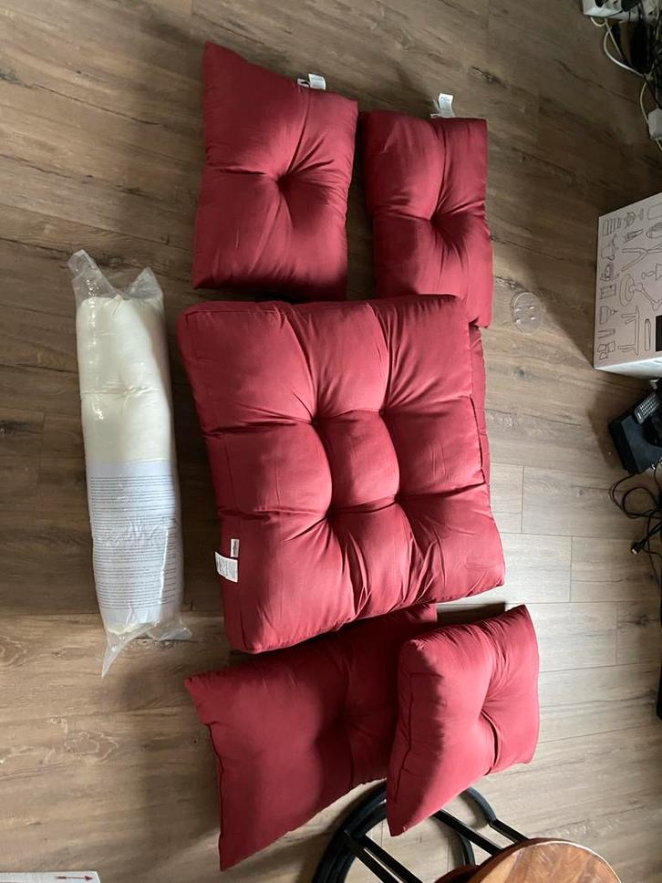 Vida XL Palletkussens Wijnrood + Voetenbankkussen, Tuin en Terras, Tuinmeubel-accessoires, Zo goed als nieuw, Ophalen