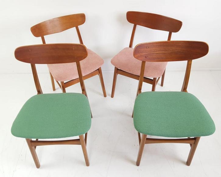 4 Vintage Deense Stoelen | Farstrup Dining Chairs Danish, Huis en Inrichting, Stoelen, Gebruikt, Stof, Overige kleuren, Ophalen of Verzenden