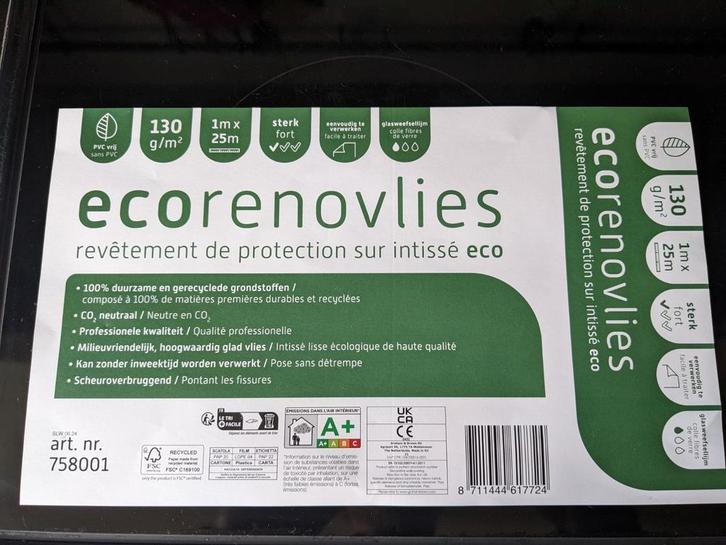 eco Renovlies behang 18m2 130g/m2 overschilderbaar, Huis en Inrichting, Stoffering | Behang, Wit, 10 tot 25 m², Ophalen