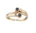 18 karaat Gouden Damesring Ring Diamantje en Saffieren M18.5, Nieuw, Ophalen of Verzenden, Met edelsteen, Dame