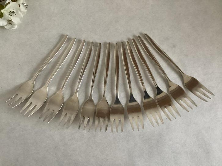 Vintage Gero Zilmeta verzilverde 100 gebaksvorkjes 12x, Antiek en Kunst, Antiek | Bestek, Ophalen of Verzenden
